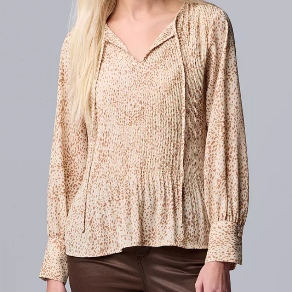 Simply Vera Wang Flowy Top Baloon Sleeve Ruffle Hem Small Bohemian Cottagecore